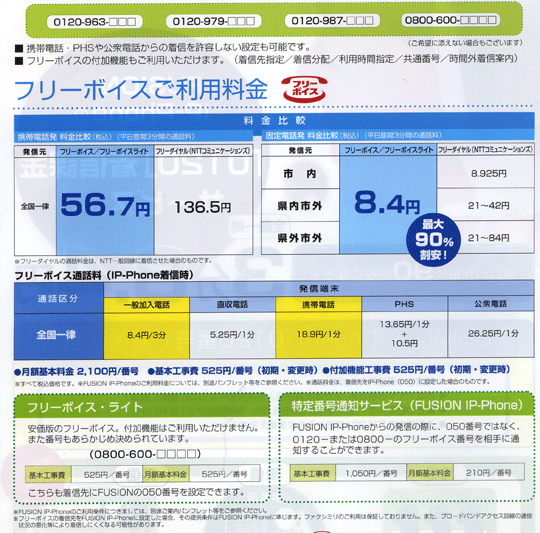フリーボイス利用料金